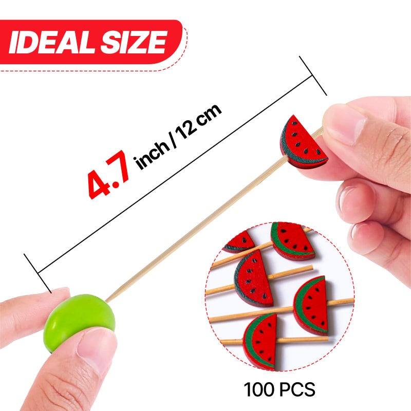 PuTwo Cocktail Picks Handmade Bamboo Toothpicks 100pcs 4.7â€ in Watermelon Decor - Image 3